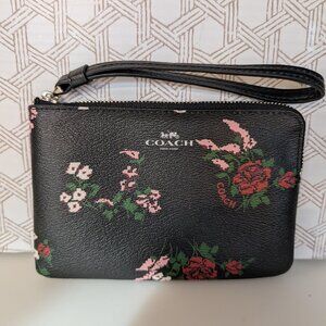 COACH BLACK FLORAL PVC LEATHER CORNER STITCH WRISTLET
